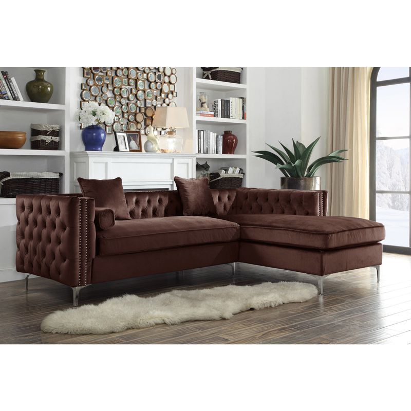 Chic Home Monet Velvet Button-tufted Right-facing Sectional Sofa - Brown