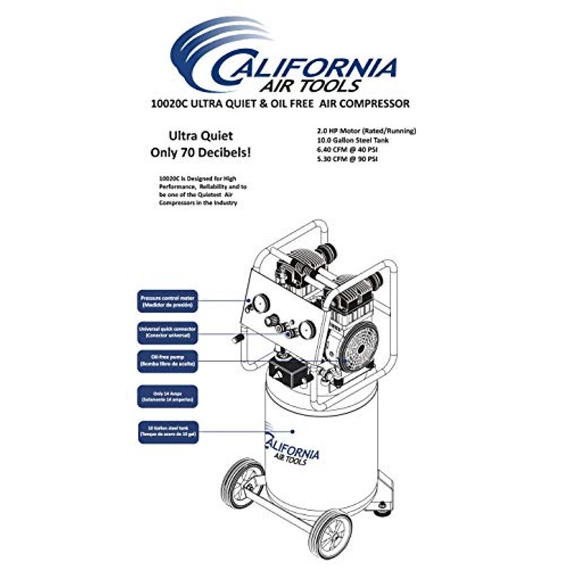 California Air Tools 10020C-22060 Ultra Quiet, Oil-Free and Powerful 2 Hp Air Compressor