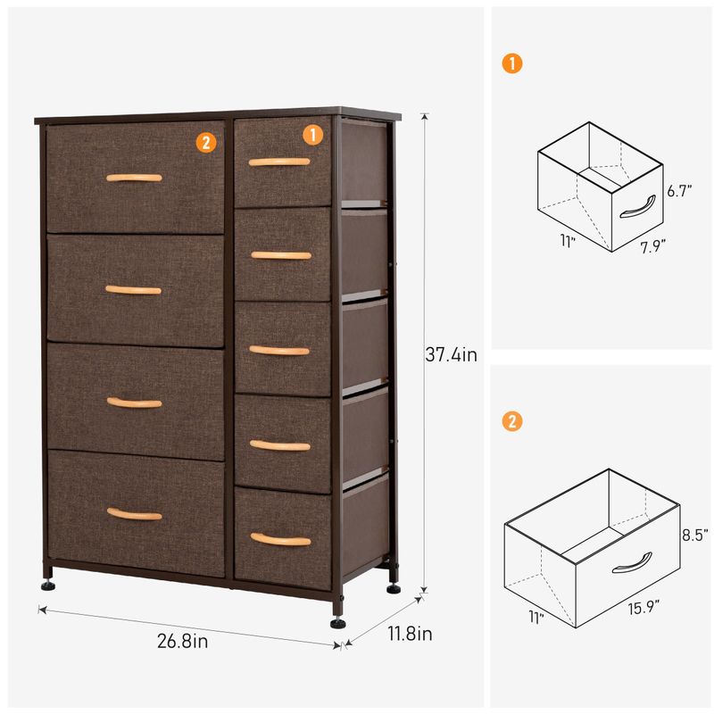 Pellebant Fabric Vertical Dresser Storage Tower with 9 Drawers - Brown - 9-drawer
