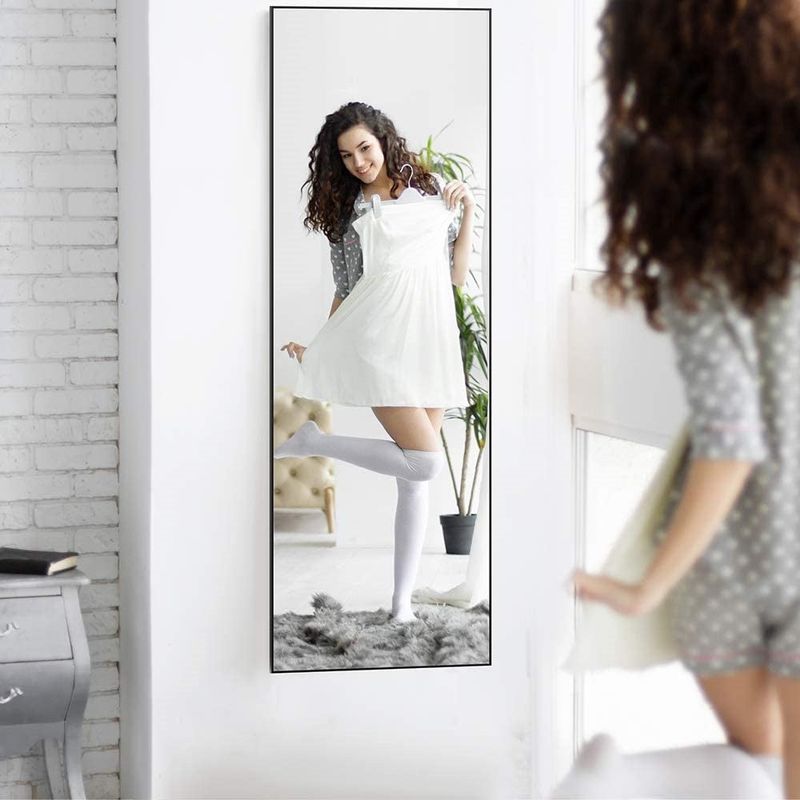 65x22Standing Mirror with Aluminum Frame Floor Mirror Wall Hanging or Leaning - 65*22*0.6 inch - Black