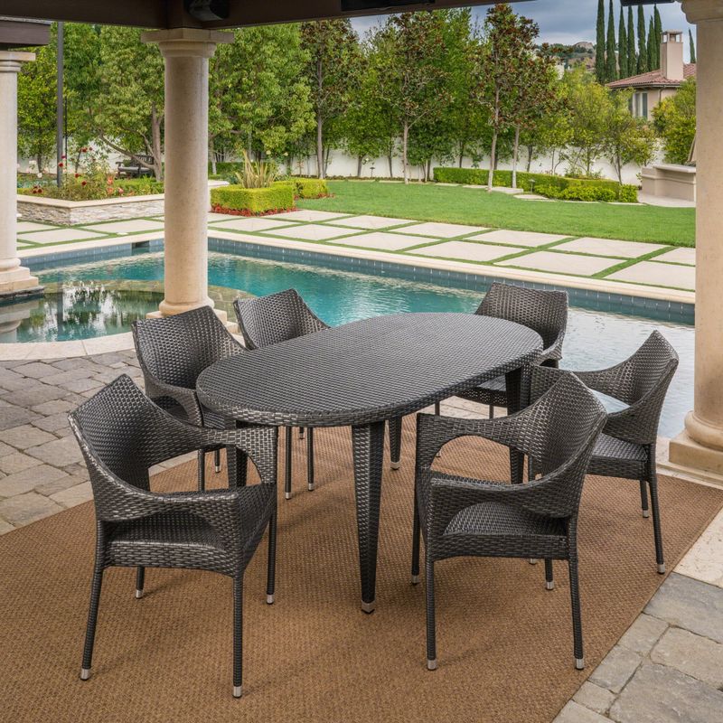 Tinos Outdoor 7-piece Oval Wicker Dining Set by Christopher Knight Home - Multibrown