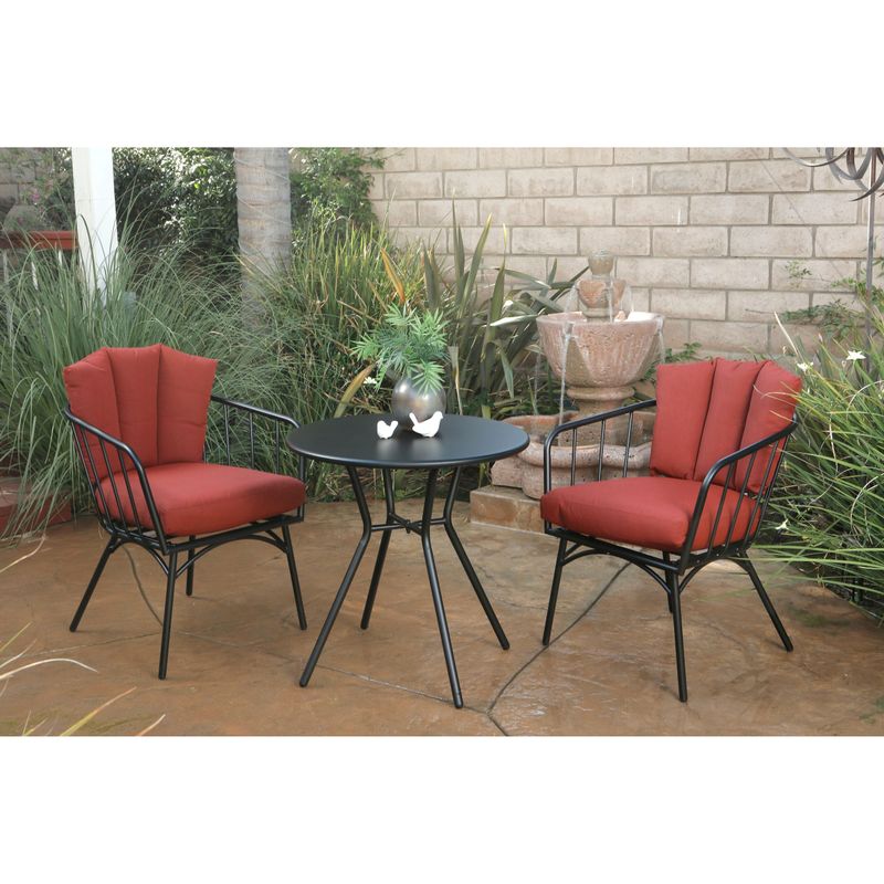 Rimini 3pc Bistro Conversation Set with Shell-back Cushions - Deep Red