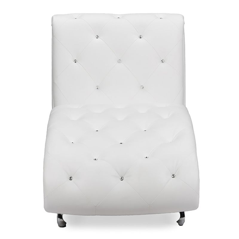 Baxton Studio Pease Contemporary White Faux Leather Upholstered Crystal Button Tufted Chaise Lounge - Chaise-White