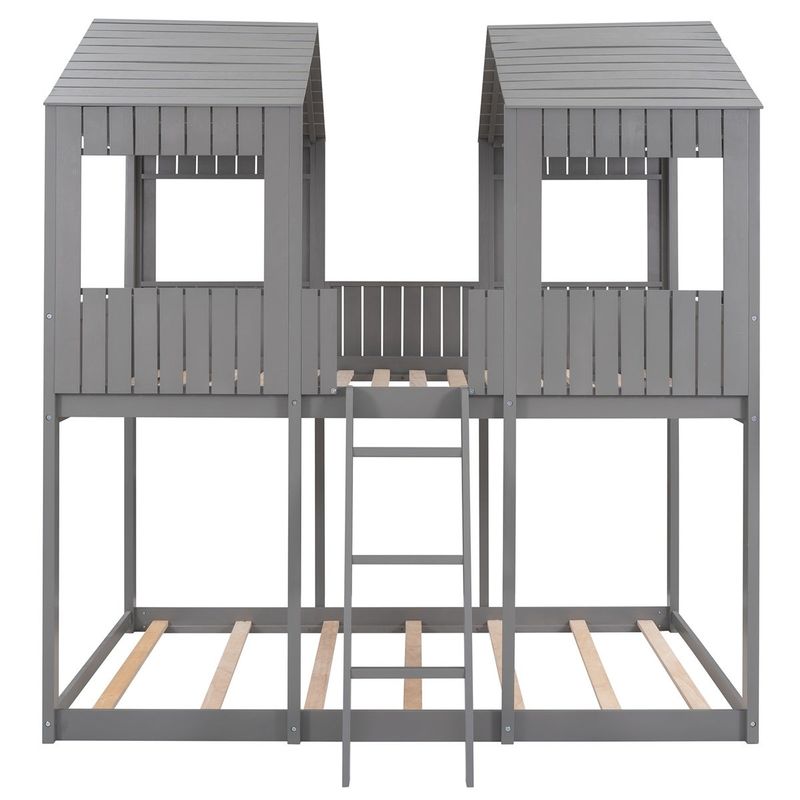 Merax Full over Full Wood Tower Bunk Bed with Roof - Antique Grey