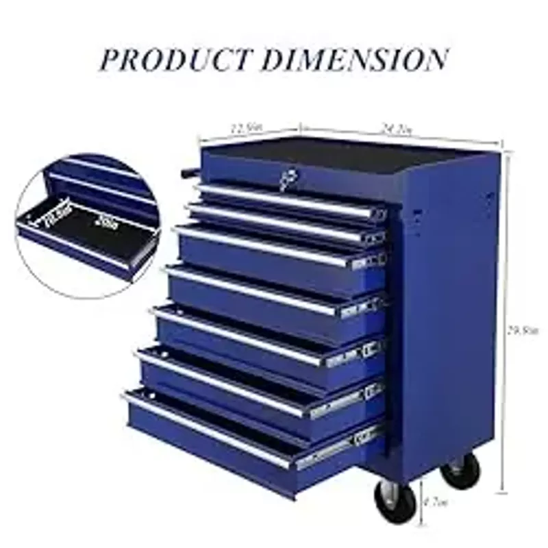 Tool Cart With Drawers,7 Drawers Locking Rolling Tool Chest with Wheels,Mechanic Tool Cabinets for Garage,Large Blue Tool Box for Warehouse,Repair Shop