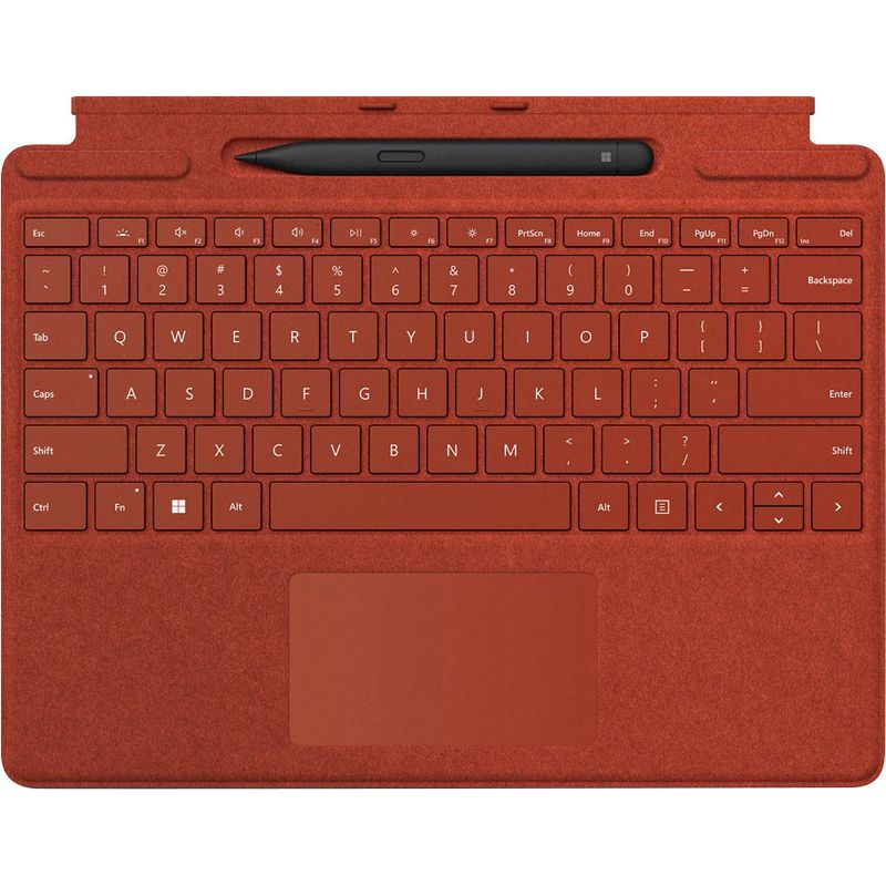 Front Zoom. Microsoft - Surface Pro Signature Keyboard for Pro X, Pro 8 and Pro 9 with Surface Slim Pen 2 - Poppy Red Alcantara Material