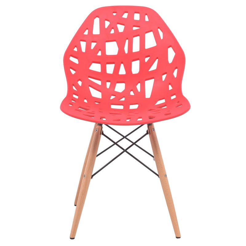 LeisureMod Akron Red Cutout Dining Chair - Cutout Design Side Chair Wood Dowel Legs in Red