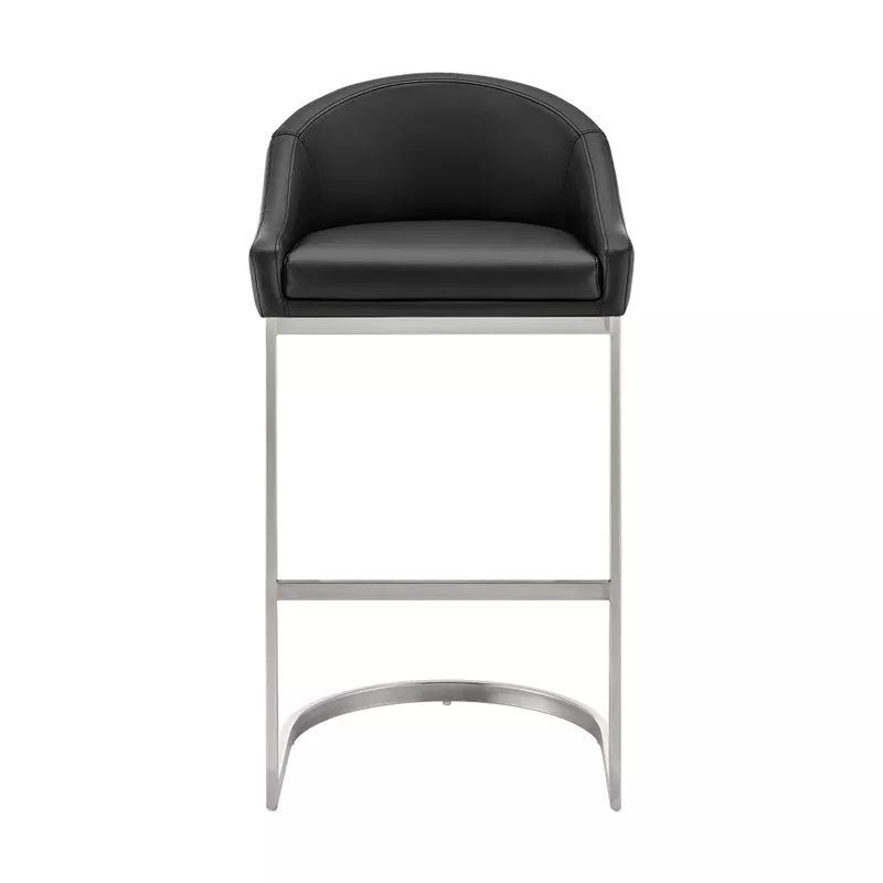 Atherik Bar Stool in Brushed Stainless Steel with Black Faux Leather