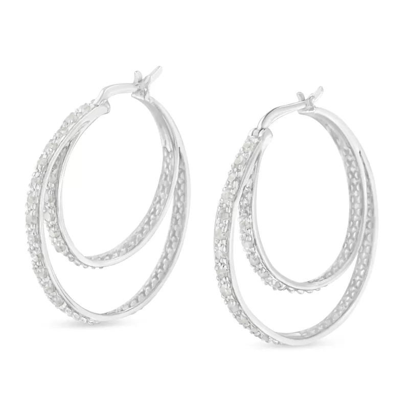 .925 Sterling Silver 1/2 cttw Miracle-Set Diamond Double Hoop with Latchback Earrings (I-J Color, I3 Clarity)