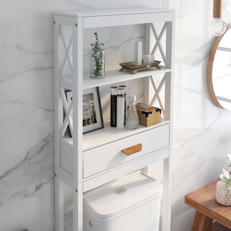 Nestfair White Bathroom Storage Cabinet Over the Toilet with 1 Drawer and 2 Shelves - White