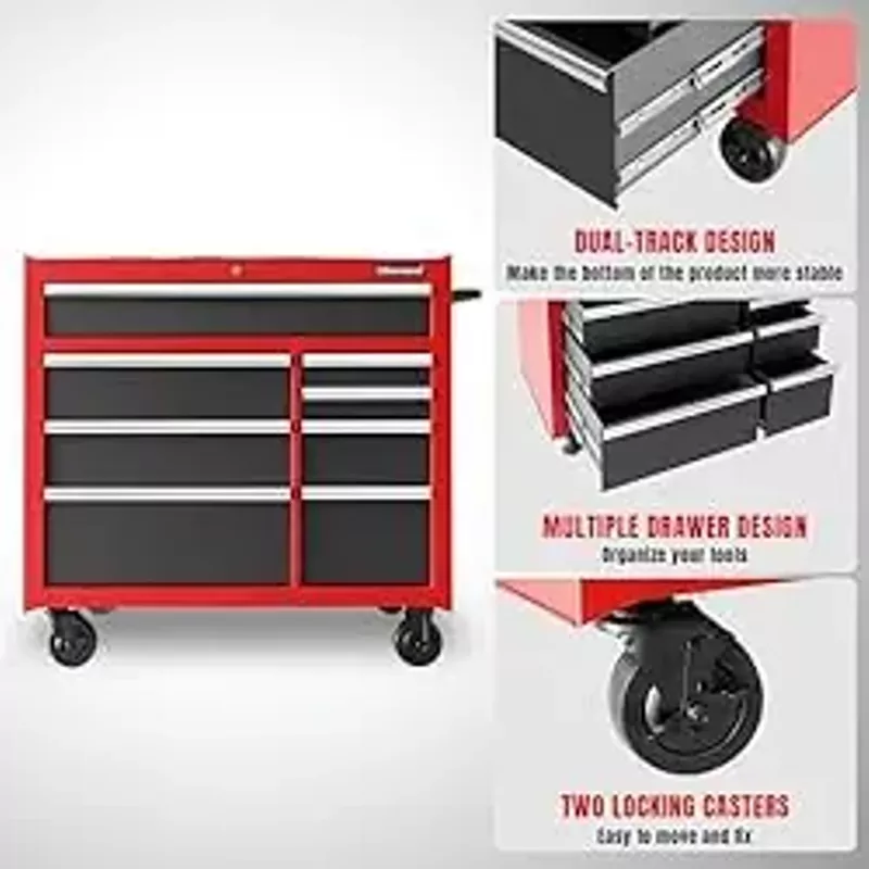 GSTANDARD 41-Inch Combo-11 Drawers,20-22 Gauge Steel Storage, Perfect for Organizing Your Garage,Warehouse,Or Workshop Heavy-Duty Tool Chest and Cabinet, Black/Red