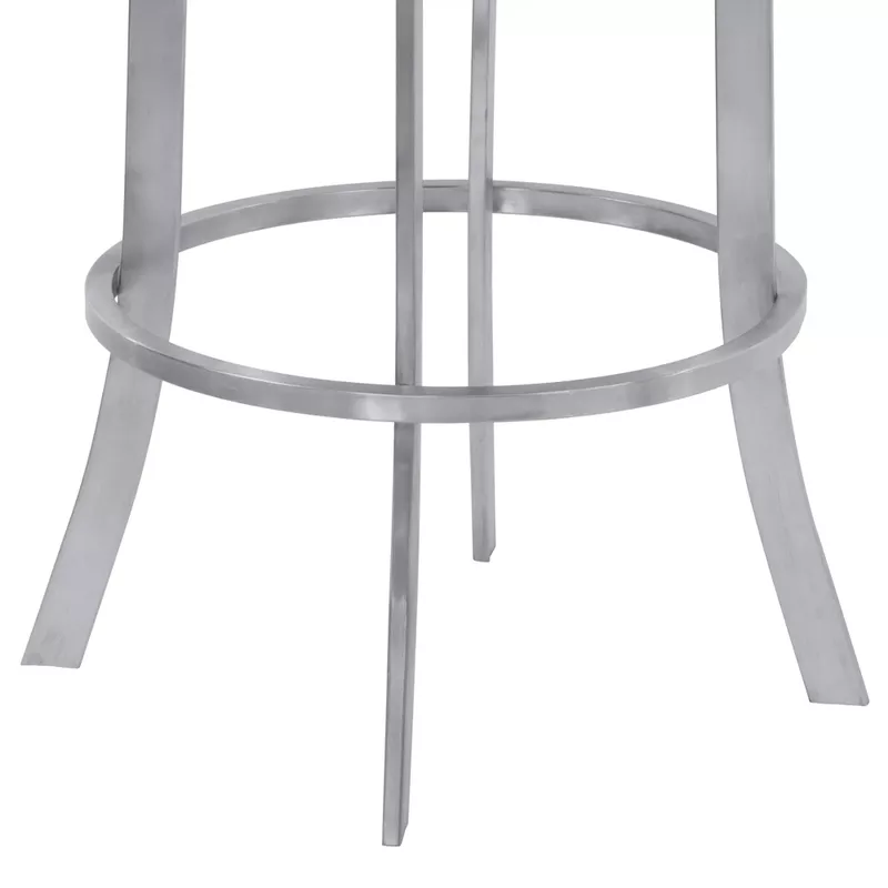 Prinz 30" Bar Height Swivel Grey Faux Leather and Brushed Stainless Steel Bar Stool