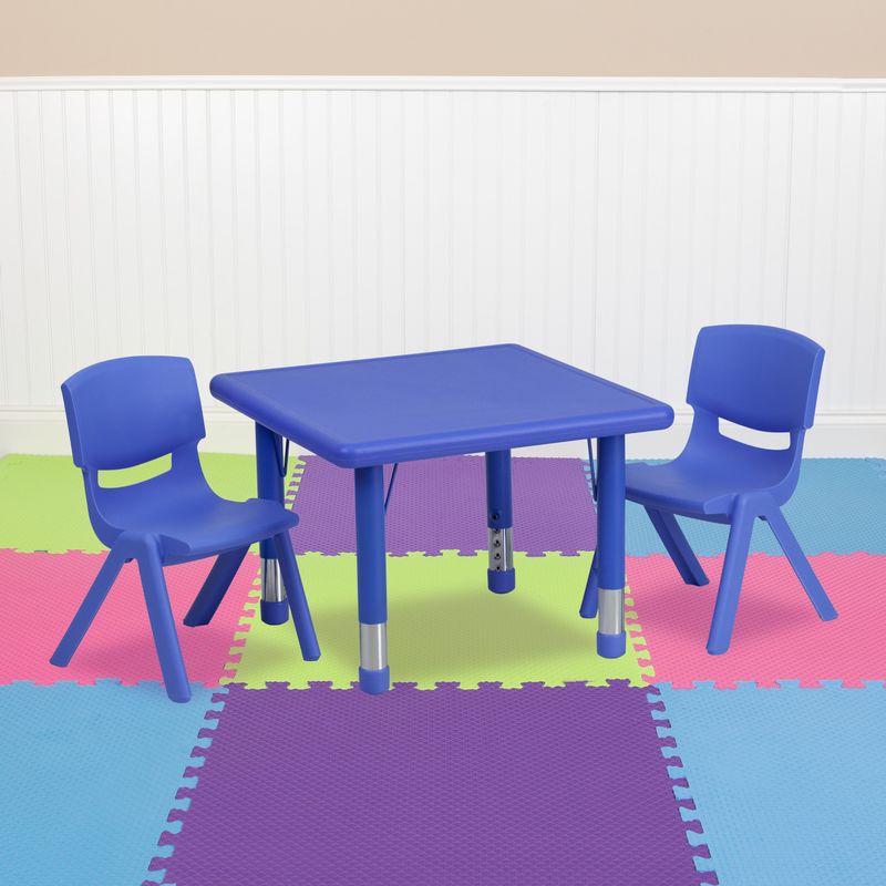 24" Square Plastic Height Adjustable Activity Table Set with 2 Chairs - Blue - 2 chairs