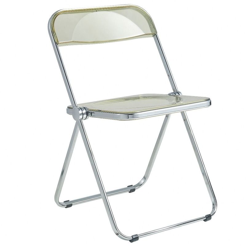 LeisureMod Lawrence Acrylic Folding Chair With Metal Frame - 30" - Transparent Black