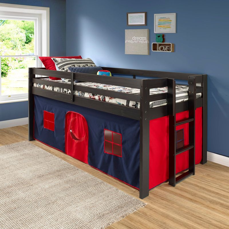 Taylor & Olive Acropolis Espresso Twin Loft Bed with Underbed Tent - Red