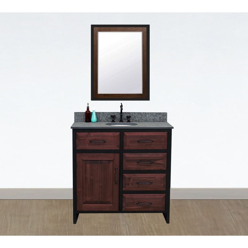 36"Rustic Solid Fir Single Sink Iron Frame Vanity in Brown-Driftwood Finish with Marble Top-No Faucet - Oval - Carrara White Marble Top