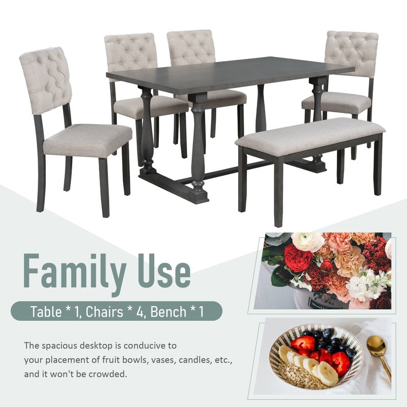 Nestfair 6-Piece Dining Table Set with Special-shaped Legs and Cushioned Seat - Grey