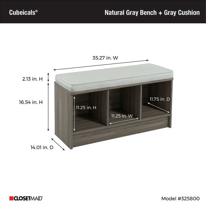 Porch & Den Southbrook 3-cube Storage Bench w/ Grey Cushion - White