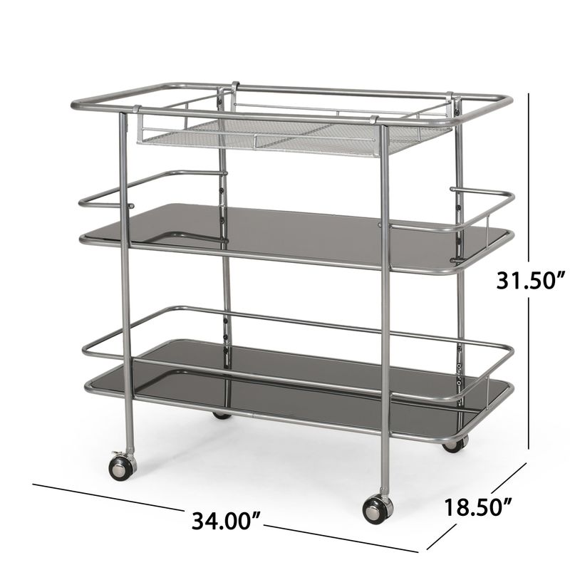 Bridger Modern 3 Tier Bar Cart with Glass Shelving by Christopher Knight Home - 34.00" L x 18.50" W x 31.50" H - Iron/Glass - Silver +...