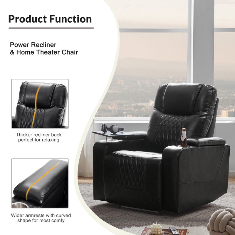 Nestfair Power Motion Recliner with 2 Cup Holders and 360° Swivel Tray Table - Brown