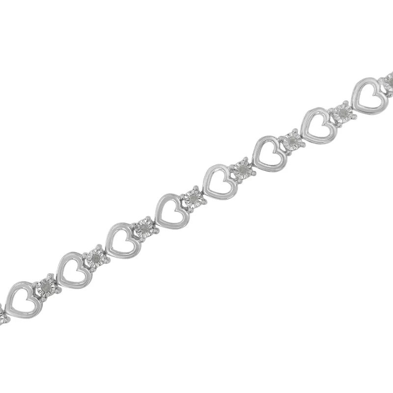 .925 Sterling Silver 1/4 cttw Miracle Set Diamond Alternating Heart and Bezel Link Bracelet (I-J Color, I3 Clarity) -7"