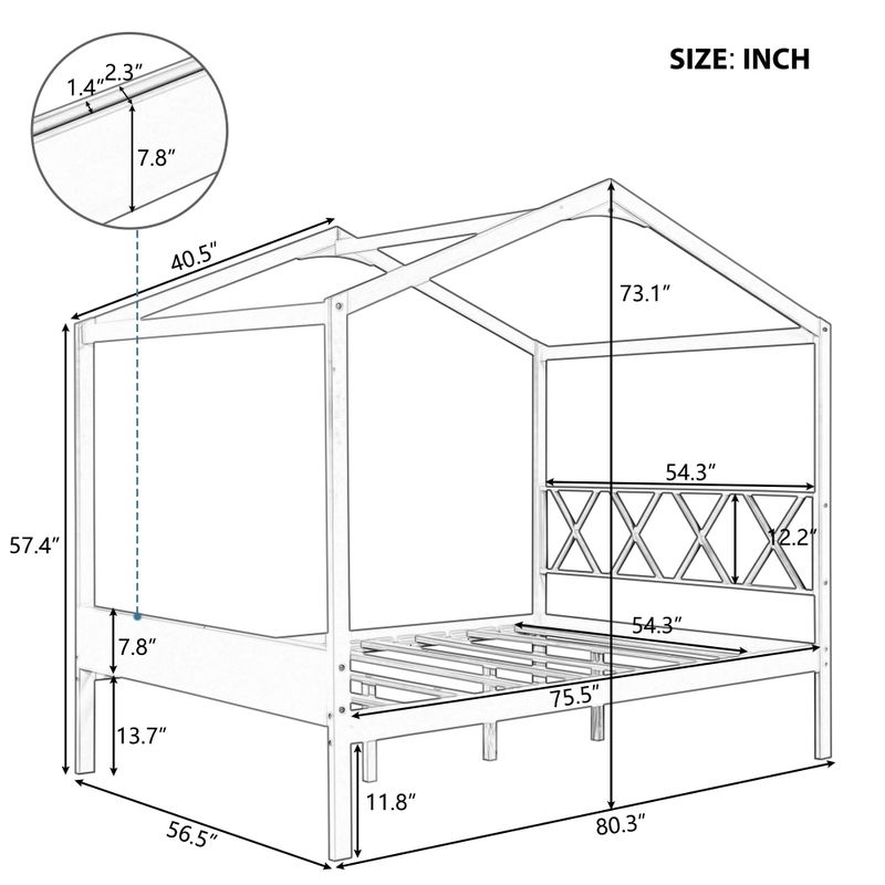 Nestfair Full Size Wood House Bed with Storage Space - Grey