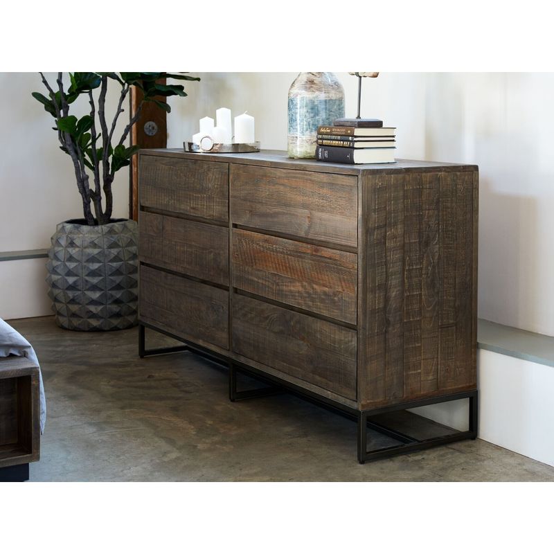 Aurelle Home Erica Brown Solid Wood Rustic 6-drawer Dresser