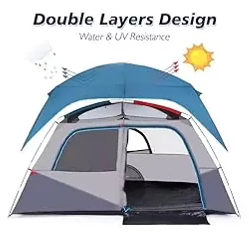 Camping Tent, Tent for Camping, Easy Set up Camping Tent 4 Person and 6 Person for Hiking Backpacking Traveling Outdoor, Light Blue, 12ft (L) x 8ft (W) x 72inH