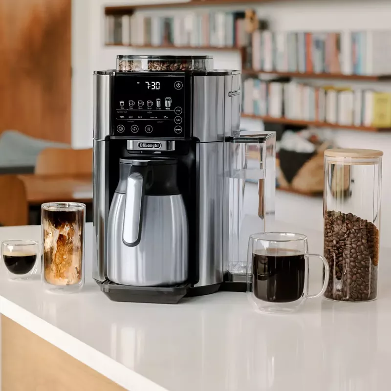 De'Longhi - TrueBrew Automatic Drip Coffee Maker with Thermal Carafe, Built-In Grinder, and Bean Extract Technology in Stainless Steel