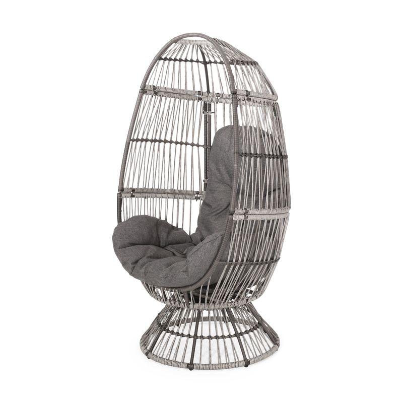 Pintan Outdoor Wicker Swivel Egg Chair with Cushion by Christopher Knight Home - Gray + Taupe + Dark Gray Cushion