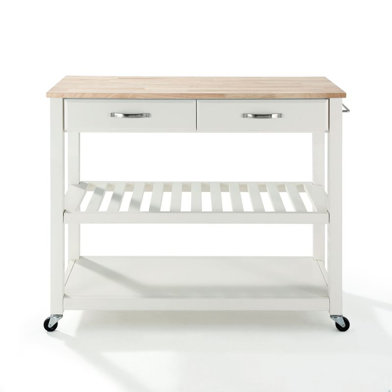 Copper Grove Shippagan Natural Wood Top Kitchen Cart/ Island With Optional Stool Storage in White Finish - White
