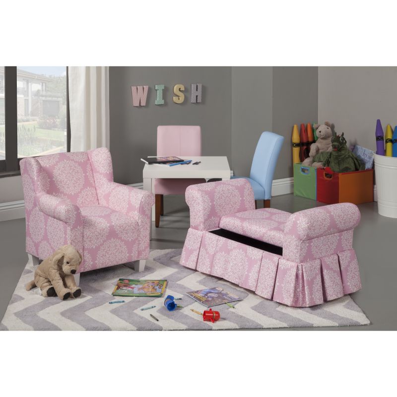 HomePop Kids' Pink Medallion Print Chair - Pink and white medallio fabric