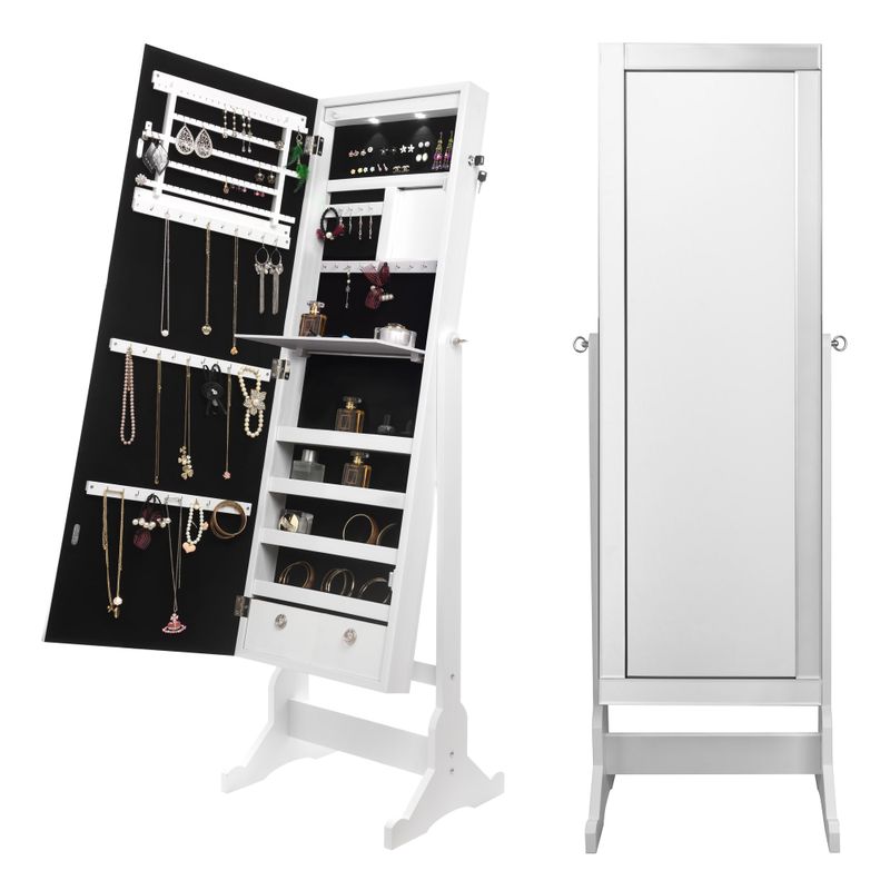 Shimmer Cheval Full-Length Mirror Jewelry Armoire - Pristine White