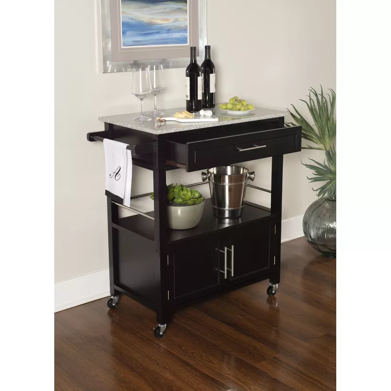 Chestley Kitchen Cart With Granite Top Black