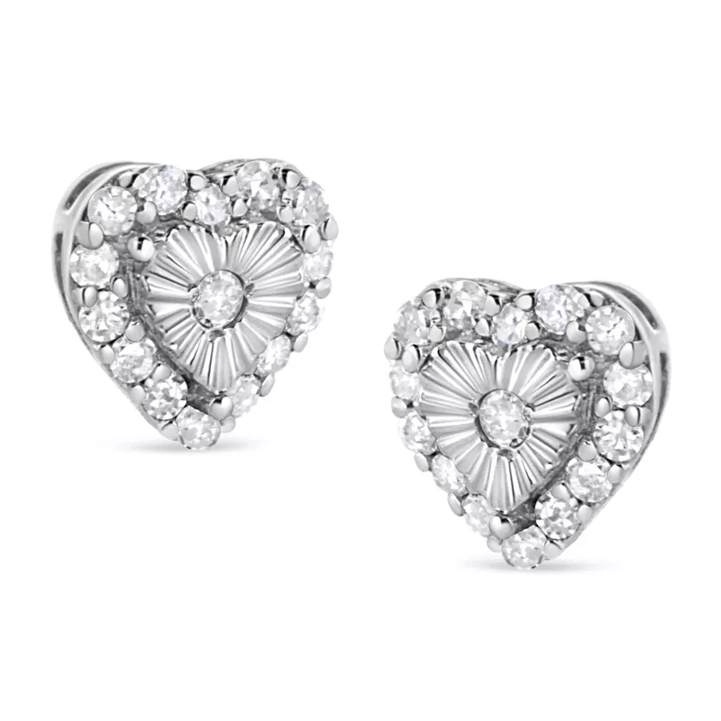 .925 Sterling Silver 1/3 Cttw Miracle Set Round-Cut Diamond Heart Stud Earring (I-J Color, I2-I3 Clarity)