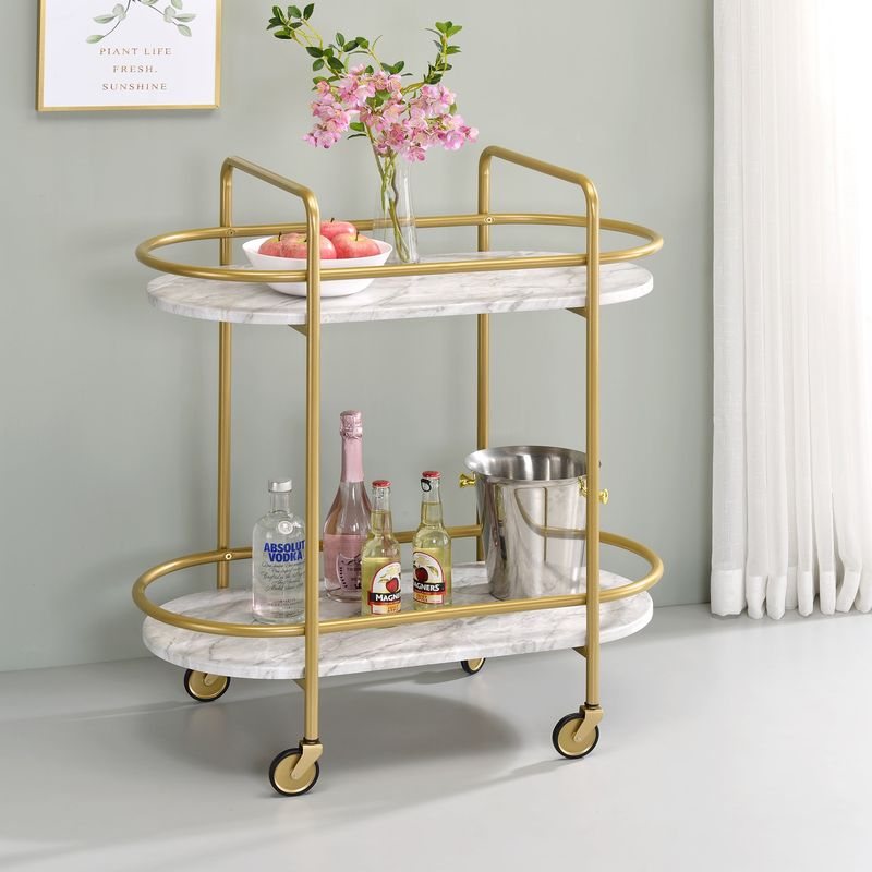 Furniture of America Mardoc Contemporary White and Gold Serving Cart - Gold coating/White