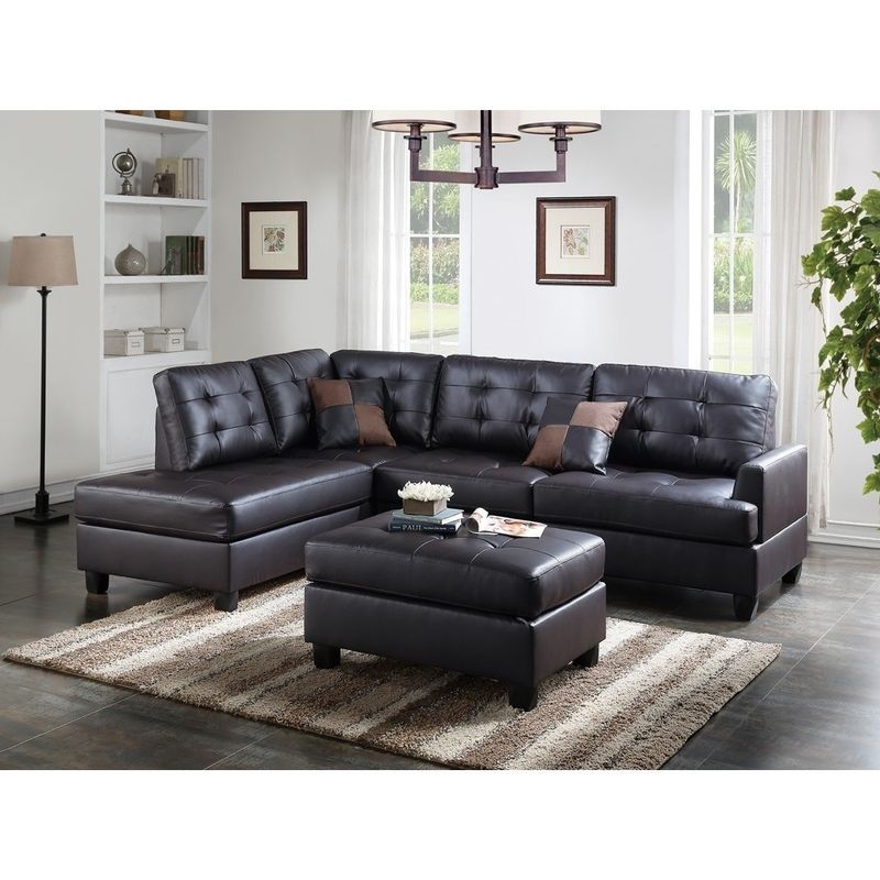 Faux Leather 3 Pieces Sectional Set In Espresso Brown
