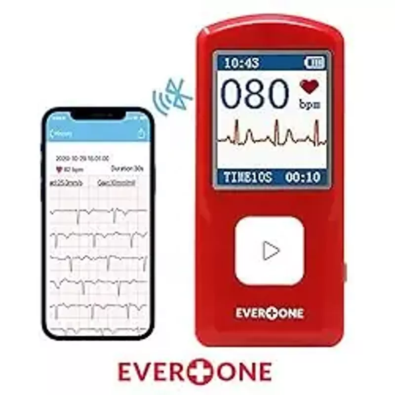 EverOne - EVOPM10 Portable Bluetooth ECG/EKG Monitor, Compatible with iOS/Android, Windows 7/8/10, Track Heart Rate & Heart Rhythm Performance, App Included