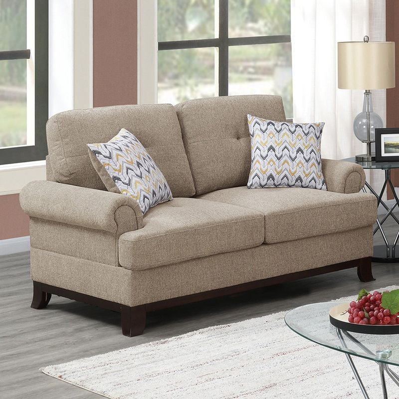 2 Pieces Sofa Set with 2 Accent Pillows - Dark coffee