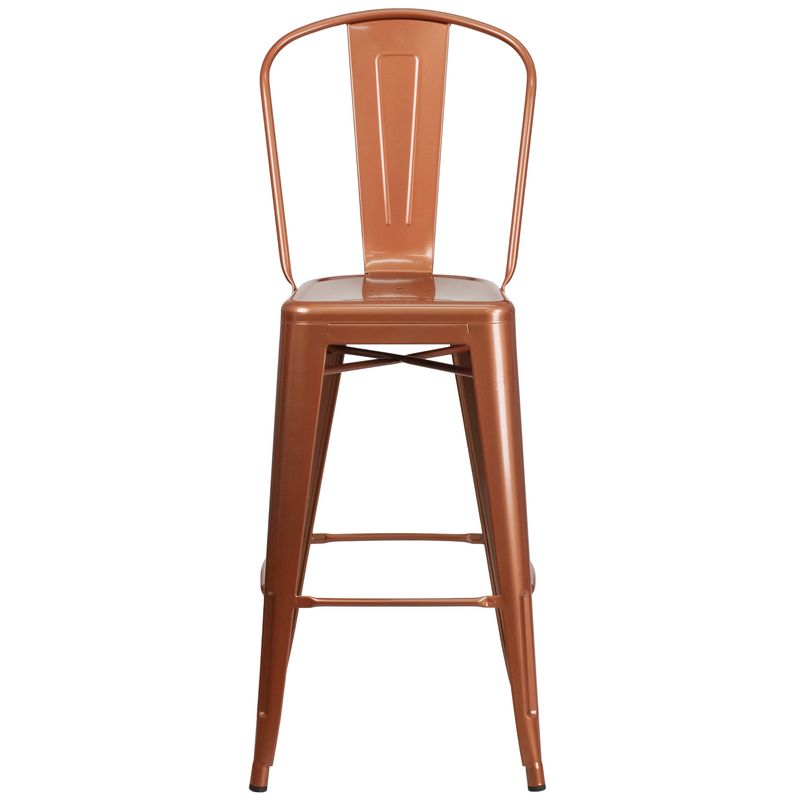 30'' High Metal Indoor-Outdoor Barstool with Back - 18"W x 19"D x 46"H - Copper