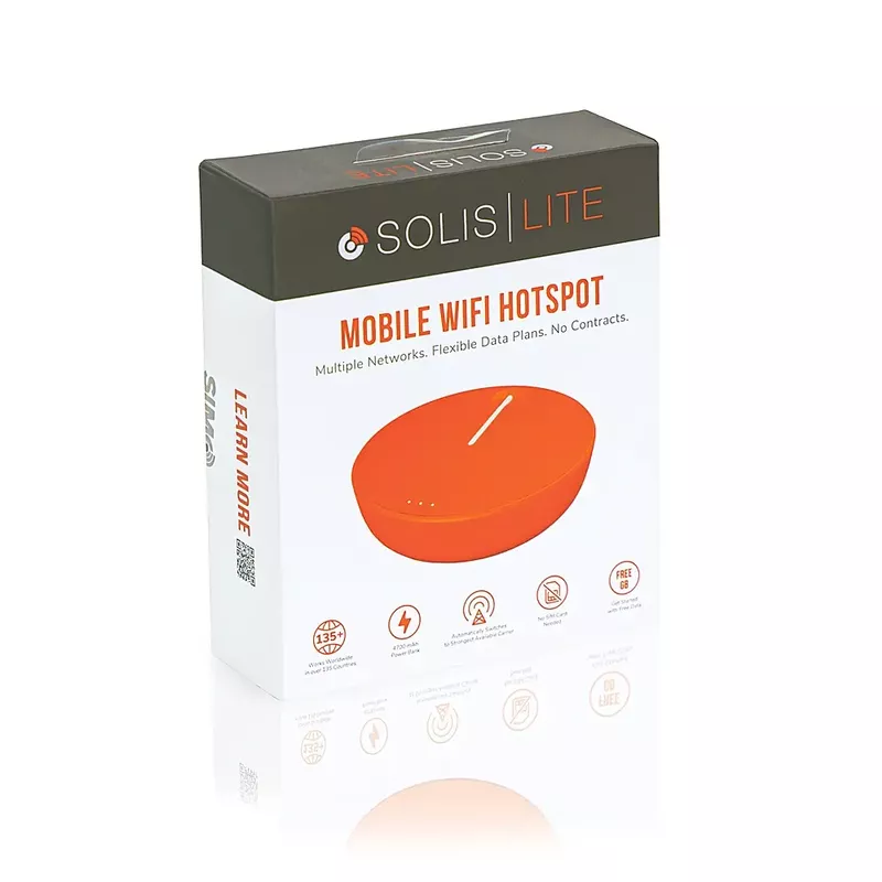 Solis - Lite 4G LTE Global Wi-Fi Hotspot + PowerBank - Mobile Router, Lifetime Data Plan - Orange