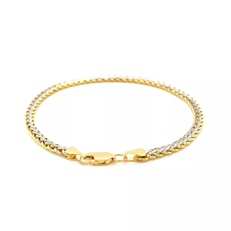 Two Toned Fine Wheat Chain Bracelet in 10k Yellow and White Gold (7.25 Inch)
