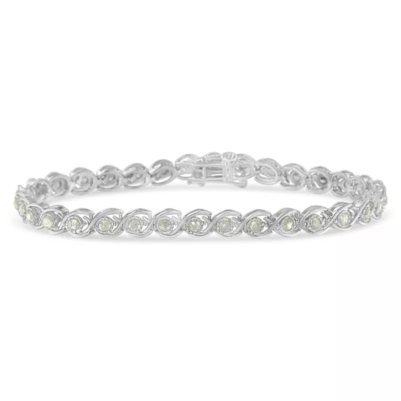 .925 Sterling Silver 2 cttw Miracle Plate Set Diamond Spiral Link Bracelet (I-J Color, I3 Clarity) -7"