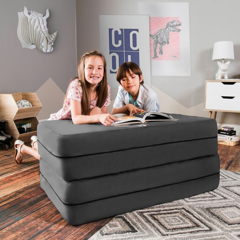 Jaxx Big Kids Convertible Sleeper Sofa & Ottoman Set - charcoal