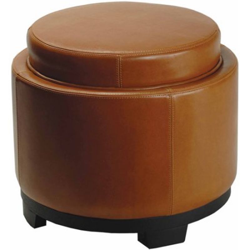 Safavieh Round Beechwood Bicast Leather Upholstered Storage Tray Ottoman, Multiple Colors