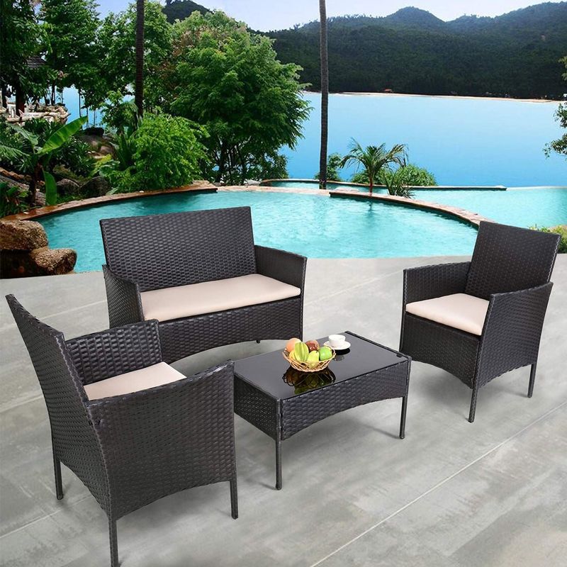 4 Pieces Patio Wicker Furniture Sets Outdoor Indoor Use chair Sets - Black/Beige
