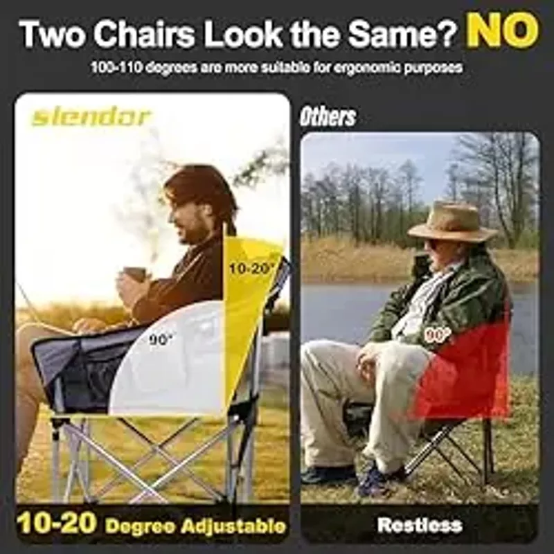 Slendor Heated Camping Chair Oversized, Padded Heated Chair Outdoor Sports, 3 Heating Levels Adjustable Camping Chairs for Adults with Pillow, Storage Bag, Folding Outdoor Chair, Grey