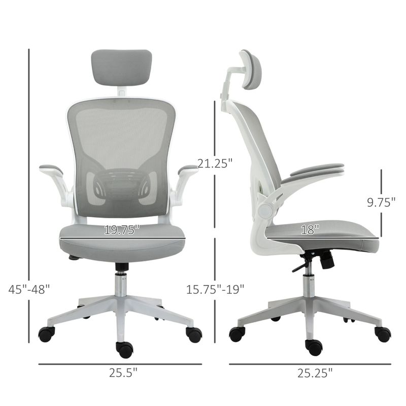 Vinsetto High Back Mesh Chair, Home Office Task Computer Chair with Adjustable Height, Lumbar Back Support, Headrest, and Arms - Grey