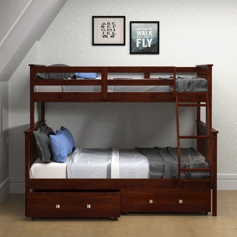 Cappuccino Twin over Full Mission Bunk Bed with Storage Drawers Or Trundle - With Trundle - Twin