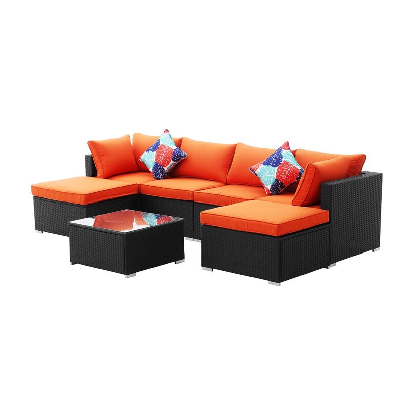 Outdoor Patio Sectional Set Wicker Sofa Set Orange 7/11/12pcs - 7PCS SET-2